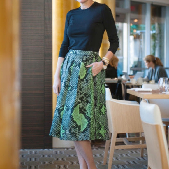 Pink Tartan Snake Print Midi Skirt Black Green 2 - Picture 2 of 7